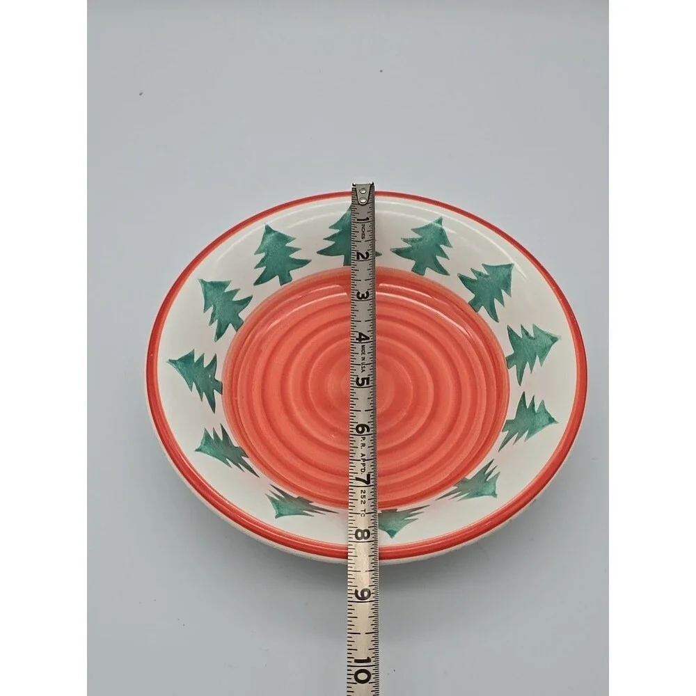 Pier One Christmas Tree Soup Bowl PER32 Discontinued Hand Painted Italy Xmas